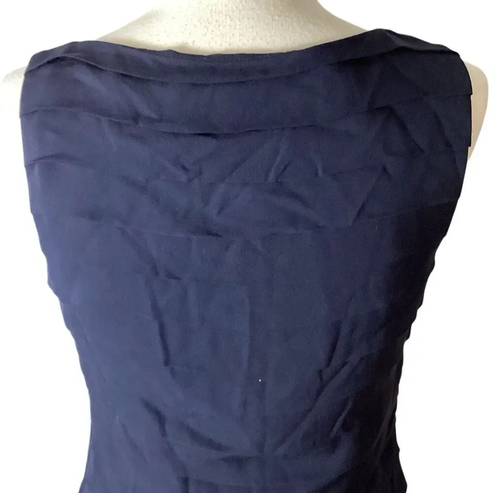 Tory Burch Waltraud 100% Silk Navy Tiered Bow Shell Top Size 8
